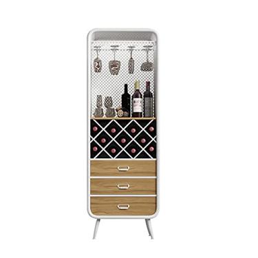 Imagem de Armário de vinho alto para armazenamento de vinho com armário de armazenamento, rack de vinho de ferro forjado para sala de jantar e cozinha moderna (tamanho: médio)