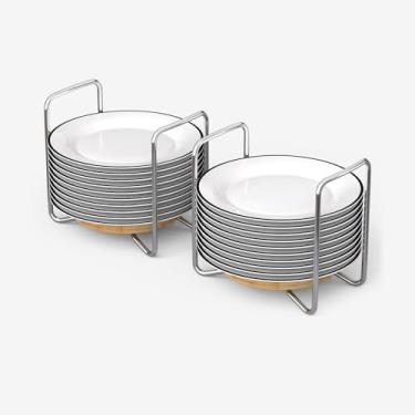 Imagem de APRTAT Escorredor de pratos de bambu ajustável - Escorredor de pratos de aço inoxidável 304 para cozinha | Essenciais de balcão para organização e secagem eficientes de pratos (natural, 2 x pequenos)