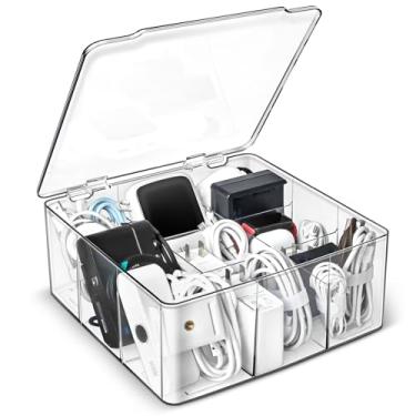 Imagem de Carregador e caixa organizadora de cabos com 10 abraçadeiras de arame, caixa de armazenamento de adaptador, organizador de cabo de carregador de plástico