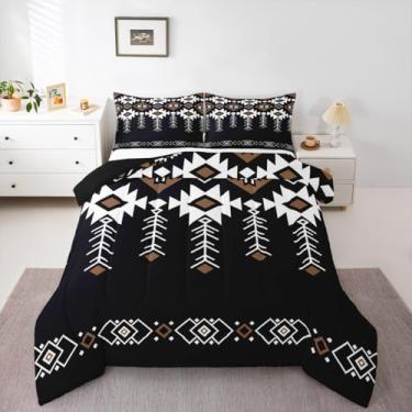 Imagem de Erosebridal Jogo de cama rústico rei do oeste, conjunto de edredom asteca boho para crianças, meninos, adolescentes e adultos, edredom étnico tribal nativo com enchimento geométrico, casa de fazenda