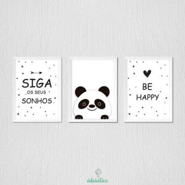 Imagem de Quadro Panda Siga Seus Sonhos - Kit de 3 Quadros Decorativos - no-bran