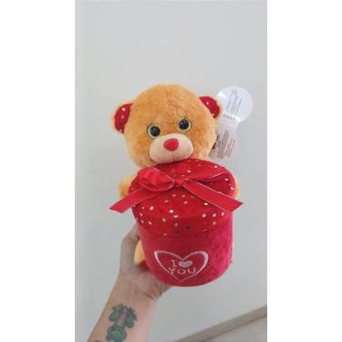 Imagem de Urso Caco Caramelo Presente Redondo Brilho 'I LOVE YOU' 21 cm de Pelúc