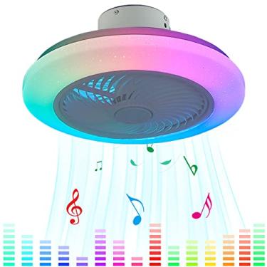 Imagem de Ventilador de teto musical com luz e controle remoto e APP Ventiladores de teto reversíveis de 6 velocidades com lâmpadas Ventilador de teto RGB mutável de cor com iluminação para quarto inf
