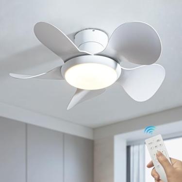 Imagem de Ventiladores de teto pequenos com lâmpadas Silencioso motor DC reversível de 6 velocidades Ventiladores de teto modernos com luzes e controle remoto Função inverno/verão Mini luz de ventilad