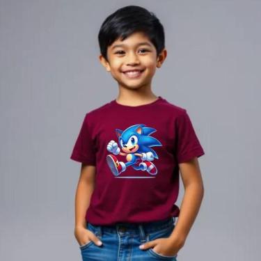 Imagem de Camiseta Infantil Do Sonic Personalizada Tecido 30,1 - Hs, Bordô, 06