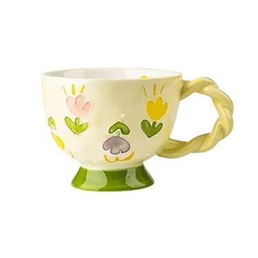 Imagem de GRFIT Caneca bonita caneca de cerâmica colorida 410 ml xícara de café de grande capacidade para escritório em casa xícara de café caneca de café (cor: latão)