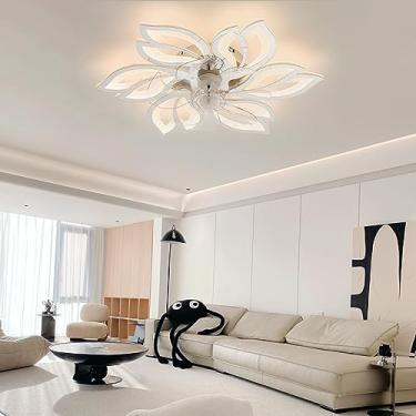 Imagem de Ventilador de teto de 65 CM com luz e controle remoto Ventilador lustre regulável LED 6 velocidades com temporizador para quarto Sala de estar Ventiladores de teto inteligentes com lâmpada M