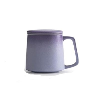 Imagem de hezhuhe2258 Caneca de café gradiente conjunto de 1 caneca de café, filtro de separação de água de chá de cerâmica com tampa, capacidade de 335 g para armazenamento de homens e mulheres no escritório