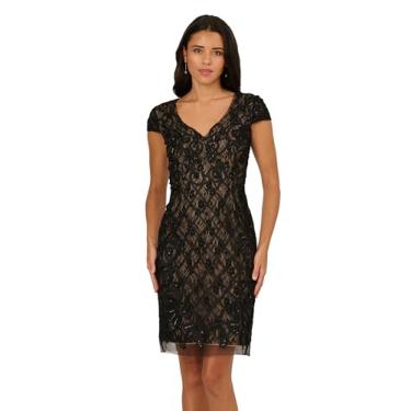 Imagem de Adrianna Papell Bainha feminina com miçangas, Preto/Nude, 50