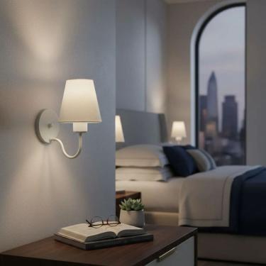 Imagem de Arandela de Parede Vivare AR-2035BRBR Cúpula em Tecido Branco