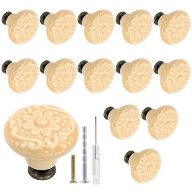 Imagem de Botões de armário de cerâmica Biaungdo 3,4 cm amarelo claro retrô