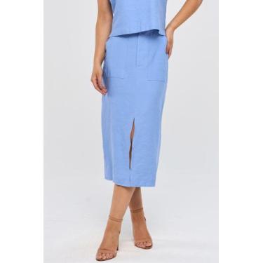 Imagem de Saia Midi PKS Alfaiataria Em Viscose Azul, M