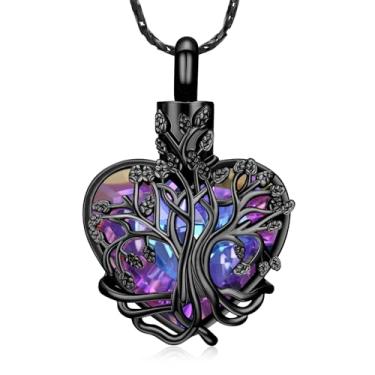 Imagem de Imrsanl Colar de urna de árvore da vida, coração, joia de cremação, para homens e mulheres, lembrança, joia de cinzas, presentes e pingente de urna, Cobre, Sem Pedra Preciosa