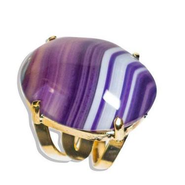 Imagem de Pacote Atacado com 03 Anéis de Ágata Lilás Oval em Pedra Natural com A