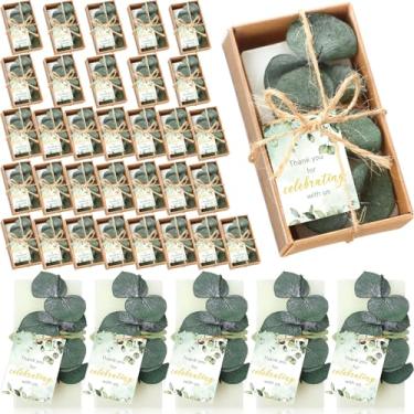 Imagem de Dansib 50 conjuntos de mini sabonetes artesanais de eucalipto para casamento, presentes de festa a granel, presentes de chá de bebê para convidados com caixa de cartões de agradecimento para chá de