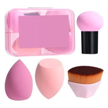 Imagem de Estojo Kit Esponja Maquiagem Pincel Hexagonal Base Corretivo, 4 Peças com Estojo de Armazenamento