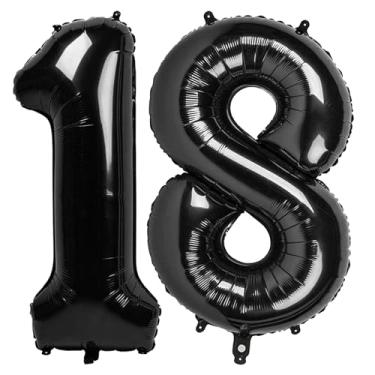 Imagem de Balão preto número 18 de 101 cm, decorações de festa de aniversário de 18 anos para crianças, balão gigante de 18 para artigos de festa