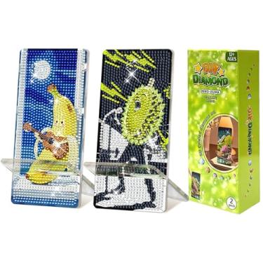 Imagem de NIHO-JIUMA Kits de suporte de telefone Diamond Art, suporte de telefone e espelho de pintura de diamante DIY, presente para adultos/mulheres/adolescentes (bananas apaixonadas e durians desenfreados)