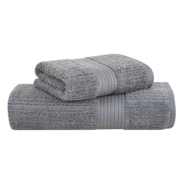 Imagem de Toalha de Banho e Rosto Buddemeyer Luxo Fio Penteado 2 Peças Premium Alta Absorção Cor:Cinza Escuro 1839