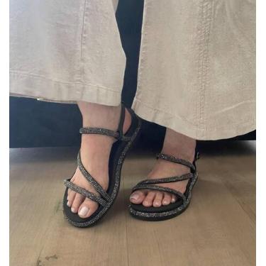 Imagem de Sandália Papete Feminina Rasteirinha Moda Casual Fashuin Tiras Pedrari