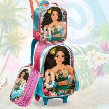 Imagem de Mochila Escolar Infantil Rodinhas com Lancheira e Estojo - Denlex, Moa