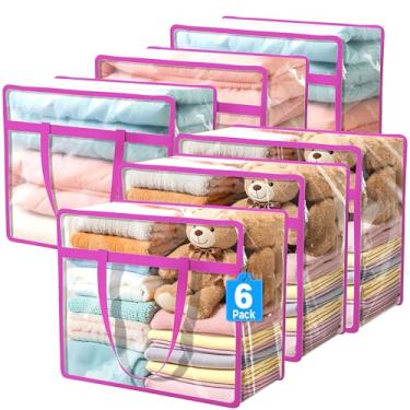 Imagem de Budding Joy Sacos de armazenamento transparentes com zíper para roupas, organizadores de armário de 40 L e recipientes de armazenamento, bolsa de vinil para roupa de cama, cobertores, edredons, roupas