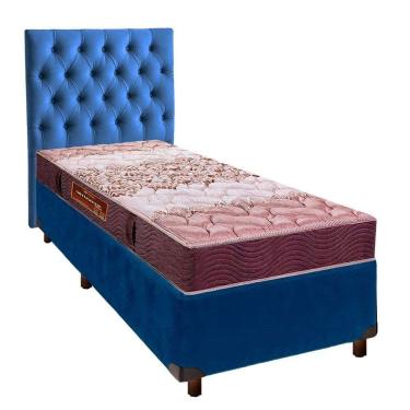 Imagem de Conjunto Cama Box Azul Solteiro + Colchão D26 Ortophedic Sankonfort + Cabeceira