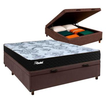 Imagem de Conjunto Cama Box Bau Marrom Casal + Colchão Molas Ensacadas Life Gold Paropas