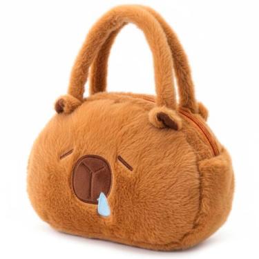 Imagem de Bolsa Infantil Capivara De Pelúcia Macia Fofinha Compacta Presente Par