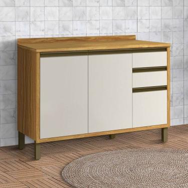 Imagem de Balcão de Cozinha 120 Cm Tempranillo 2 Portas 3 Gavetas 100% Mdf Amêndoa/Off White - Rio Doce