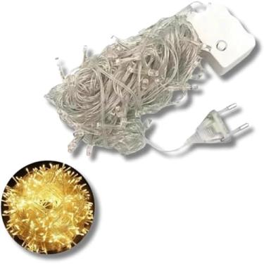 Imagem de Cascata de Natal LED 240 Luzes – 4,3 Metros | 8 Funções Pisca Pisca | Cabo Transparente (Amarelo)