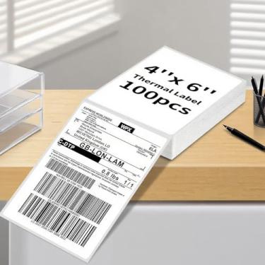Imagem de Papel térmico para impressora de etiquetas 4x6 - 100 etiquetas brancas dobráveis compatíveis com Phomemo Rollo Zebra Omezizy Munbyn Knaon Jadens Pedoolo iDPRT Svantto Anycash NelkoGlobal e outras