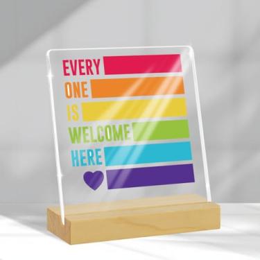 Imagem de Placa de boas-vindas decoração de mesa inspiradora engraçada diversidade orgulho placa de acrílico para casa escritório cozinha escola sala de aula prateleira decoração de mesa Todos são bem-vindos