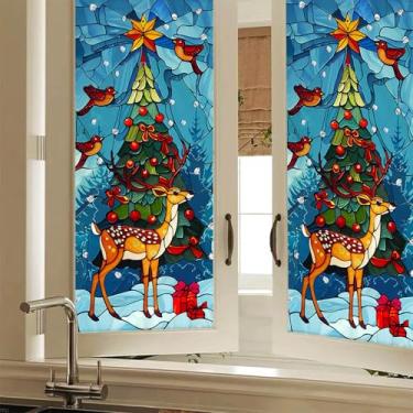 Imagem de HOMETITUTE Película de privacidade para janela de veado com vitral decorativo de Natal adesivo de vidro aderente estático para casa, escritório, banheiro, quarto, sala de estar, 17,7 x 39,3 polegadas