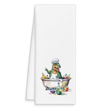 Imagem de Toalha de mão de banheira de dinossauro engraçada toalha decorativa fofa para decoração de banheiro, presentes para meninos amantes de dinossauros