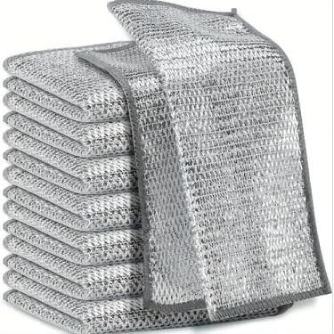 Imagem de Pacote com 5 panos de prato sem arranhões de lã de aço reutilizáveis panos de limpeza de pratos multisuperfície para panelas, panelas, fogões, sem arranhões, seguro para uso em vidro úmido e seco