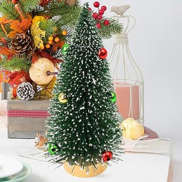 Imagem de Árvore de Natal artificial de 15 cm, decoração de Natal, com agulha de pinheiro, flor de Natal, decoração de festival, verde