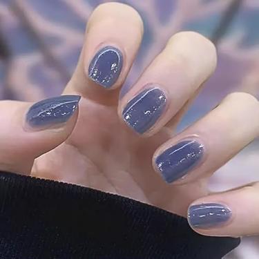 Imagem de Tiras de unhas chiques para mulheres - autoadesivos, adesivos de unhas de gel à prova d'água com detalhes em glitter, cobertura total, decalques de manicure modernos rápidos e fáceis, azul