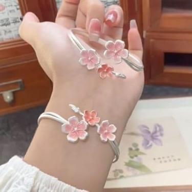Imagem de Pulseira feminina de flor de pêssego rosa blush, presente de aniversário