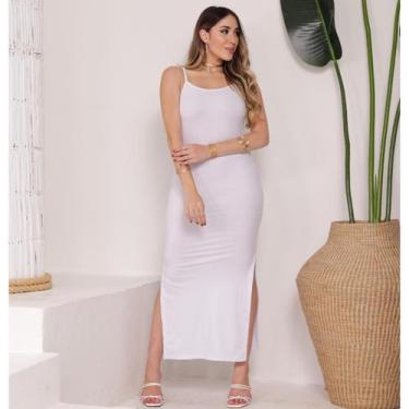 Imagem de Vestido Longo Canelado com Fenda - Branco - Único - Branco - Único - N