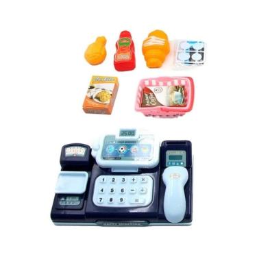 Imagem de Caixa Registradora Mini Mercadinho Cinza Calculadora Scanner