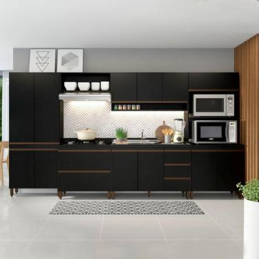 Imagem de Armário Para Cozinha Sabrina 360x202cm 6 Pçs Mdp Menu Móveis Preto