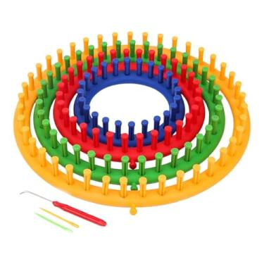 Imagem de Fenteer Conjunto de 4 teares redondos para tricô, máquina de tricô com agulha de crochê e ferramenta de tecelagem.