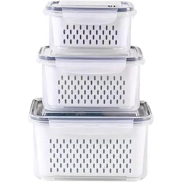 Imagem de Organizadores de Geladeira com Cesto Hermético Kit 3 – Potes Plásticos Transparentes com Tampa Vedante, Empilháveis e Seguros para Alimentos