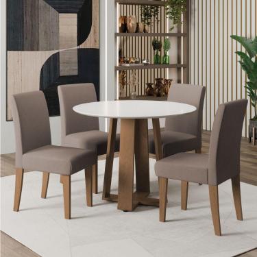 Imagem de Conjunto De Mesa Sala De Jantar Athenas Redonda 4 Cadeiras Trieste Cedro / Off White / Mascavo Dobuê