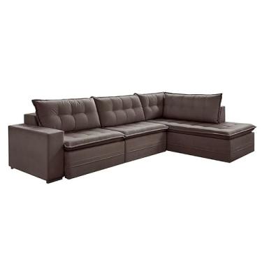 Imagem de Sofá 4 Lugares Presidente com Chaise Direito Veludo Marrom Escuro
