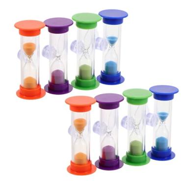 Imagem de TOYANDONA Pacote com 8 temporizador de escova de dentes para crianças com ventosa – Temporizador de areia de 3 minutos, ampulheta, relógio de areia giratório colorido para escovar, jogos, sala de aula