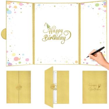 Imagem de FREXISYN Decorações de festa de aniversário douradas, livro de visitas feliz aniversário assinatura alternativa livro de visitas para homens mulheres felicidades para 30 40 50 60 70 anos presentes