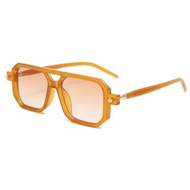 Imagem de Óculos de sol aviador quadrado retrô feminino clássico anos 70 vintage moderno proteção UV, Armação laranja/lente laranja gradiente, 55mm, 60mm
