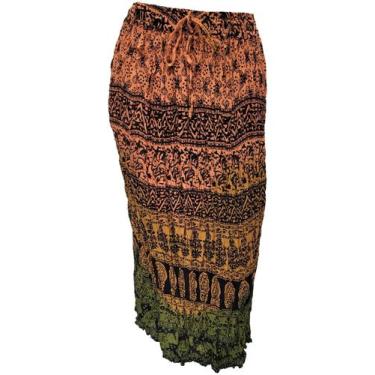 Imagem de Saia Indiana Longa Tradicional Crepe Estampada Degradê - Sarat Moda In